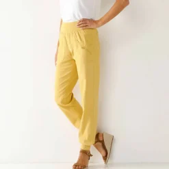 Pantalon blousant taille élastiquée, lin coton