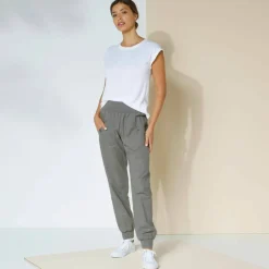 Pantalon blousant taille élastiquée, lin coton