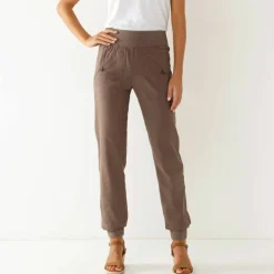 Pantalon blousant taille élastiquée, lin coton