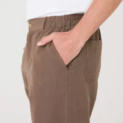 Pantalon coton lin ceinture 3/4 élastiquée
