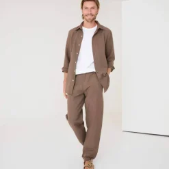 Pantalon coton lin ceinture 3/4 élastiquée