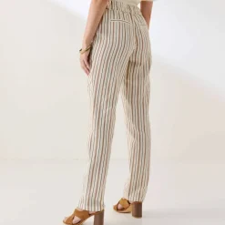 Pantalon coupe mom coton-lin rayé