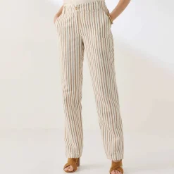 Pantalon coupe mom coton-lin rayé