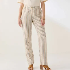 Pantalon coupe mom coton-lin rayé
