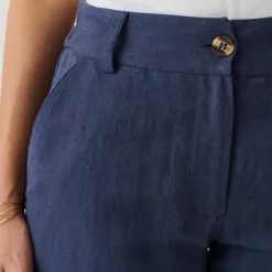 Pantalon coupe mom coton-lin uni