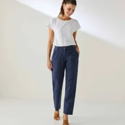 Pantalon coupe mom coton-lin uni