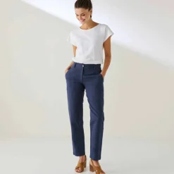 Pantalon coupe mom coton-lin uni