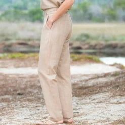 Pantalon coupe mom coton-lin uni