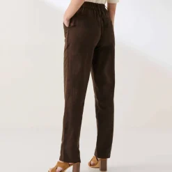 Pantalon coupe mom coton-lin uni