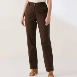 Pantalon coupe mom coton-lin uni