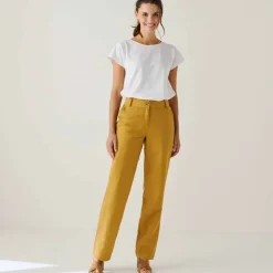 Pantalon coupe mom coton-lin uni
