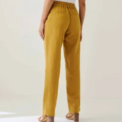 Pantalon coupe mom coton-lin uni