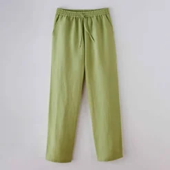 Pantalon coupe mom en coton/lin, taille élastiquée