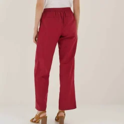 Pantalon coupe mom en coton/lin, taille élastiquée