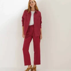 Pantalon coupe mom en coton/lin, taille élastiquée