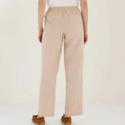 Pantalon coupe mom en coton/lin, taille élastiquée