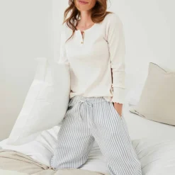 Pantalon de pyjama tissé teint rayures