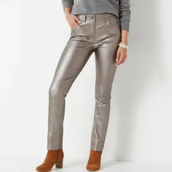 Pantalon droit enduit