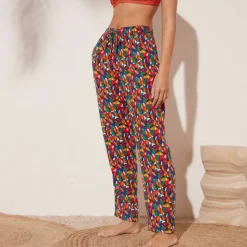 Pantalon droit imprimé, crépon fluide