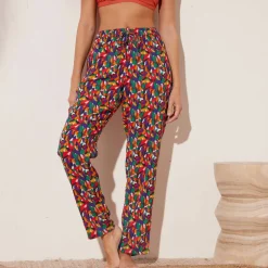 Pantalon droit imprimé, crépon fluide