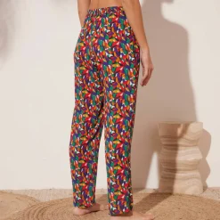 Pantalon droit imprimé, crépon fluide
