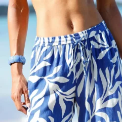 Pantalon droit imprimé, crépon fluide