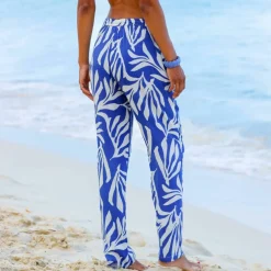 Pantalon droit imprimé, crépon fluide