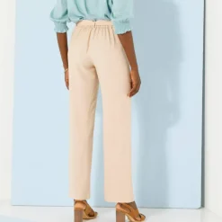 Pantalon droit large ceinturé, tissu fluide