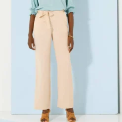 Pantalon droit large ceinturé, tissu fluide