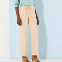 Pantalon droit large ceinturé, tissu fluide