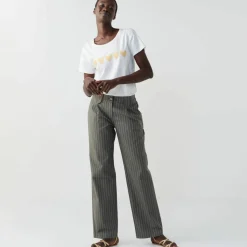 Pantalon droit large, rayé