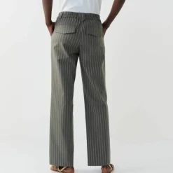 Pantalon droit large, rayé
