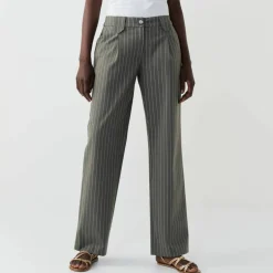 Pantalon droit large, rayé