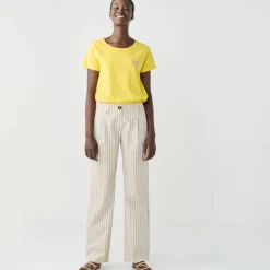 Pantalon droit large, rayé