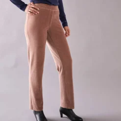 Pantalon droit, maille velours côtelé