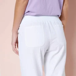 Pantalon droit 7/8ème, taille élastiquée, lin coton