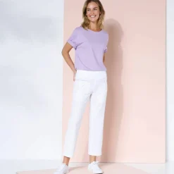 Pantalon droit 7/8ème, taille élastiquée, lin coton