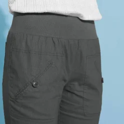 Pantalon droit 7/8ème, taille élastiquée, lin coton