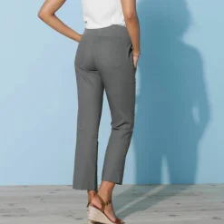 Pantalon droit 7/8ème, taille élastiquée, lin coton