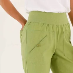 Pantalon droit 7/8ème, taille élastiquée, lin coton