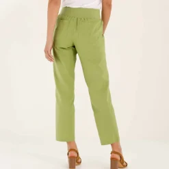 Pantalon droit 7/8ème, taille élastiquée, lin coton
