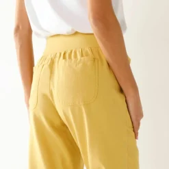 Pantalon droit 7/8ème, taille élastiquée, lin coton