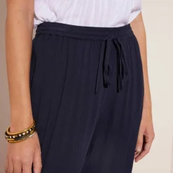 Pantalon droit uni, crépon fluide