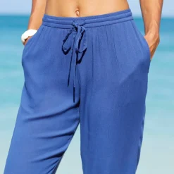 Pantalon droit uni, crépon fluide
