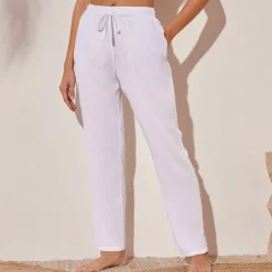 Pantalon droit uni, crépon fluide