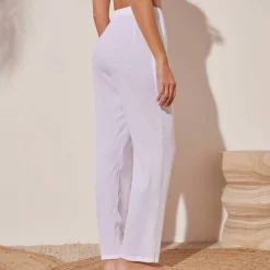 Pantalon droit uni, crépon fluide