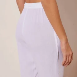 Pantalon droit uni, crépon fluide