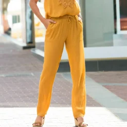 Pantalon droit uni, crépon fluide