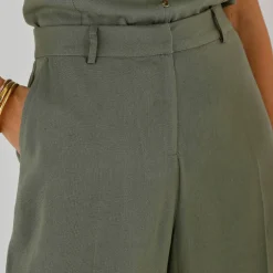 Pantalon effet jupe-culotte, en lin mélangé