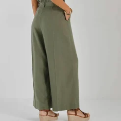 Pantalon effet jupe-culotte, en lin mélangé